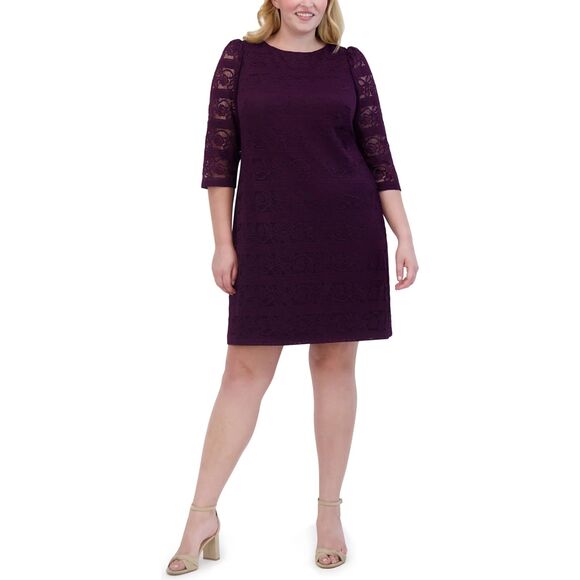 JESSICA HOWARD Wide Neck Solid Lace Purple Sheath Curvy Dress, NWT! Size 24W - Picture 1 of 7